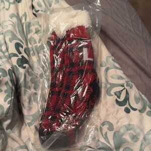 Red and Black Plaid Women's fuzzy Socks